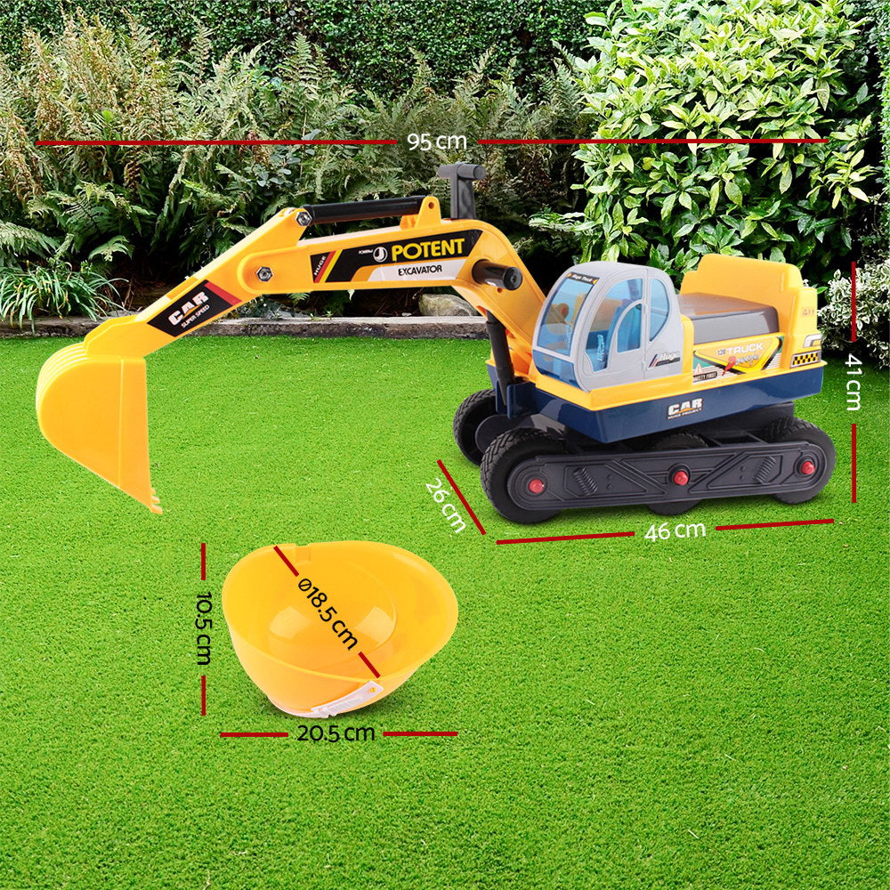 Kids Ride-On Excavator with Safety Helmet