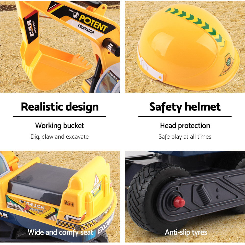 Kids Ride-On Excavator with Safety Helmet