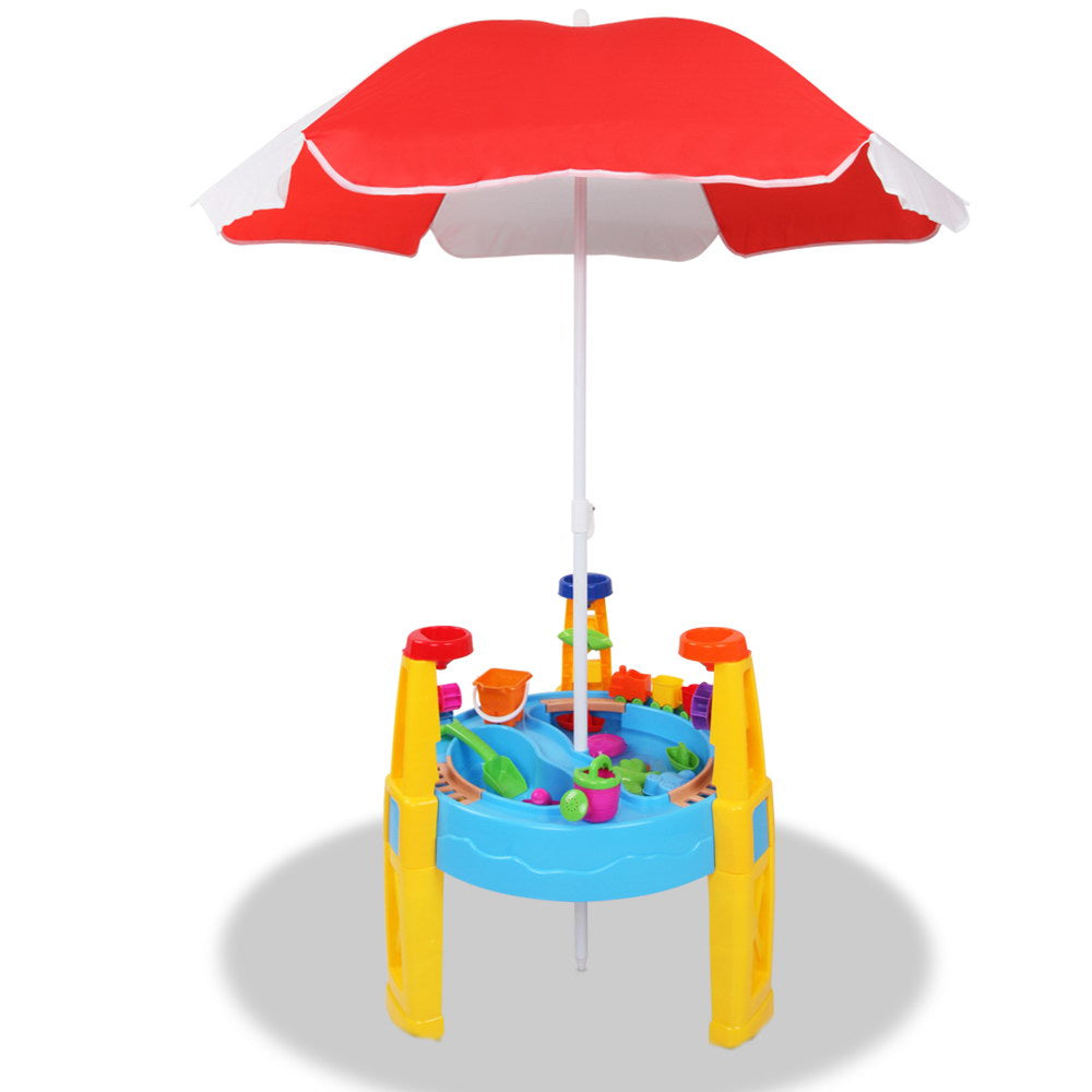 Kids Sand & Water Table Play Set with Umbrella – 26pcs