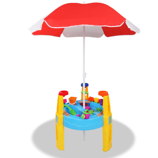 Kids Sand & Water Table Play Set with Umbrella – 26pcs