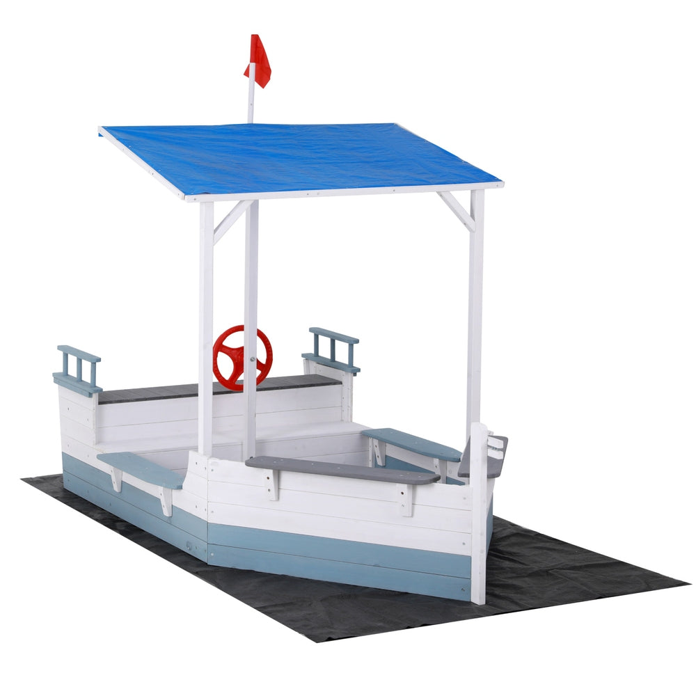Keezi Boat-Themed Sandpit with Blue Canopy