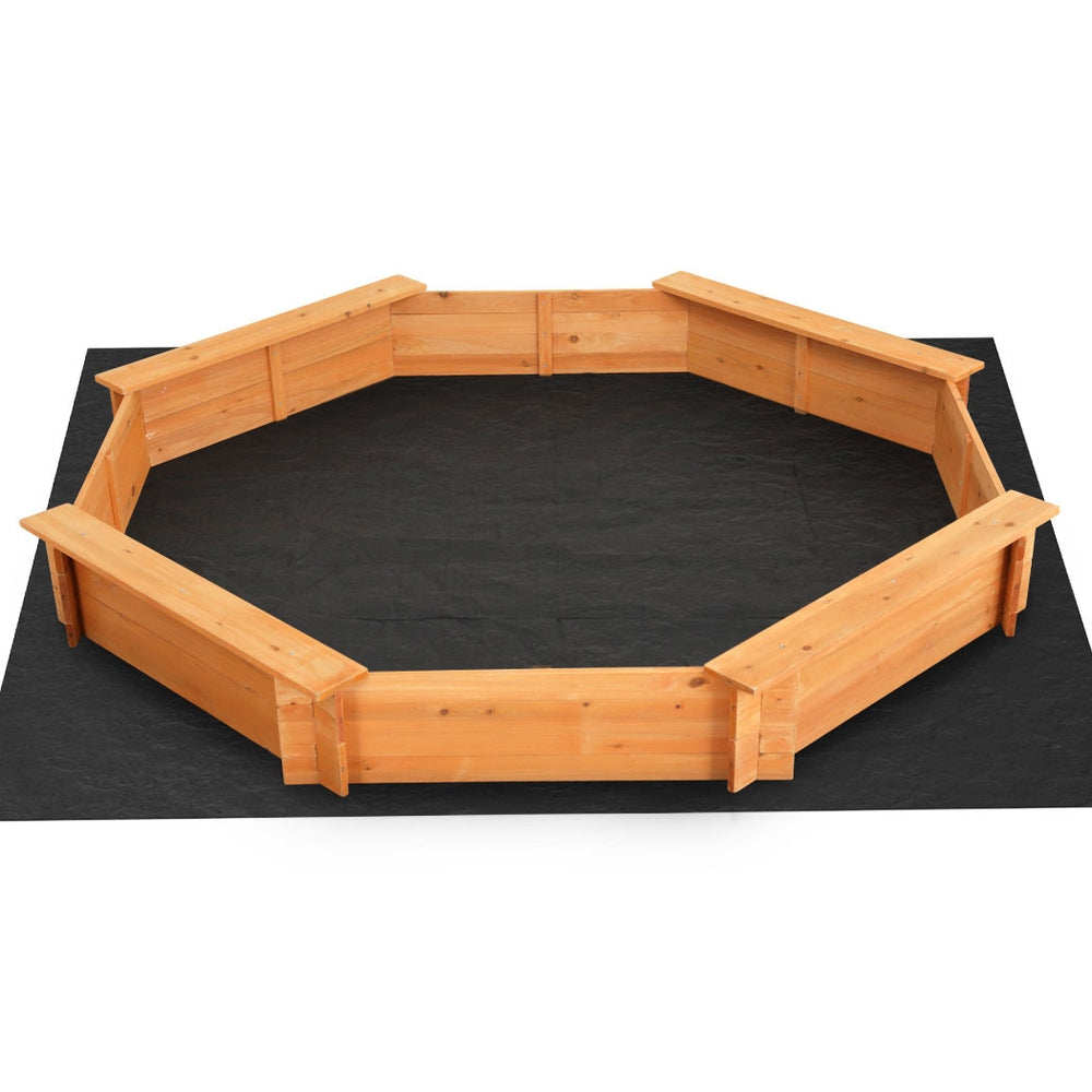 Keezi Kids Sandpit Wooden Round Sand Pit with Cover & Bench Seat – 182cm