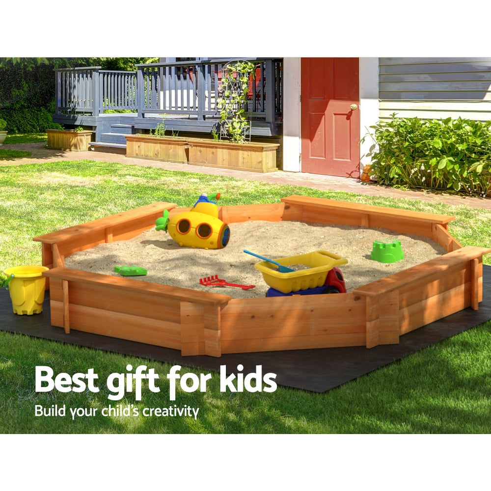Keezi Kids Sandpit Wooden Round Sand Pit with Cover & Bench Seat – 182cm