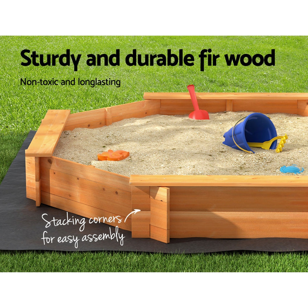 Keezi Kids Sandpit Wooden Round Sand Pit with Cover & Bench Seat – 182cm