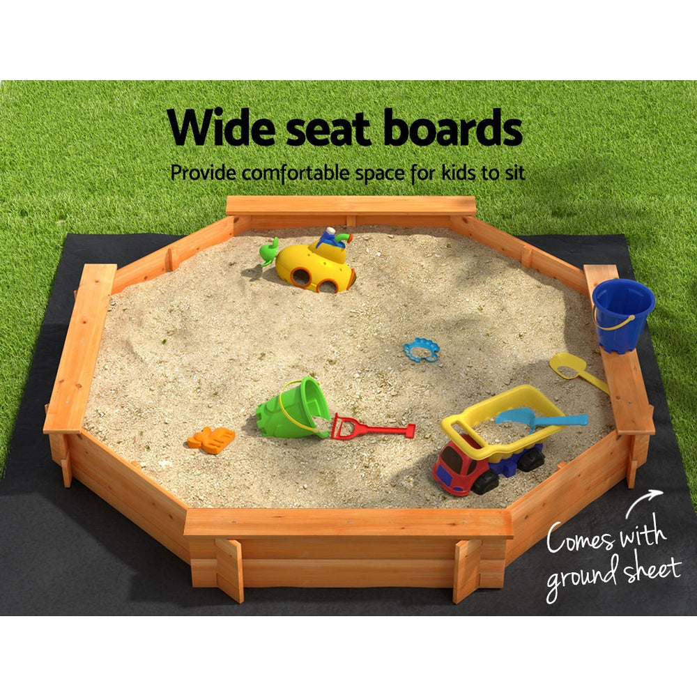 Keezi Kids Sandpit Wooden Round Sand Pit with Cover & Bench Seat – 182cm