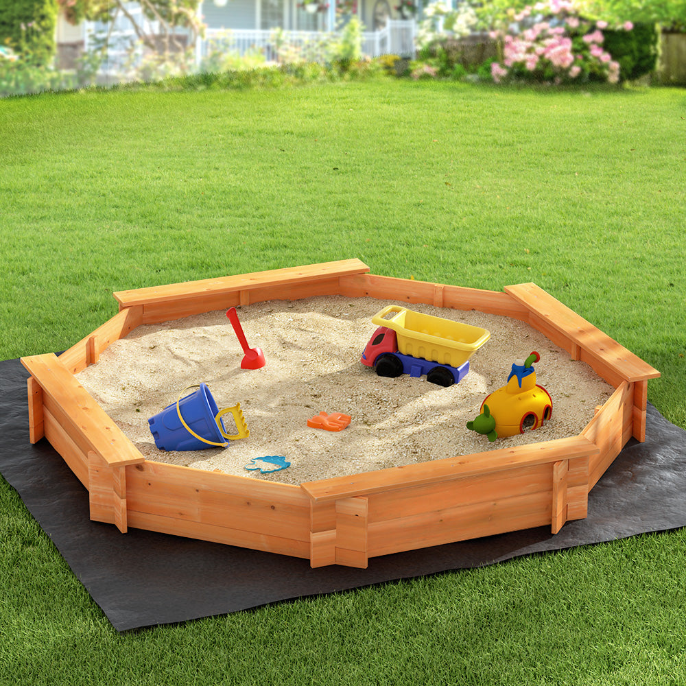 Keezi Kids Sandpit Wooden Round Sand Pit with Cover & Bench Seat – 182cm