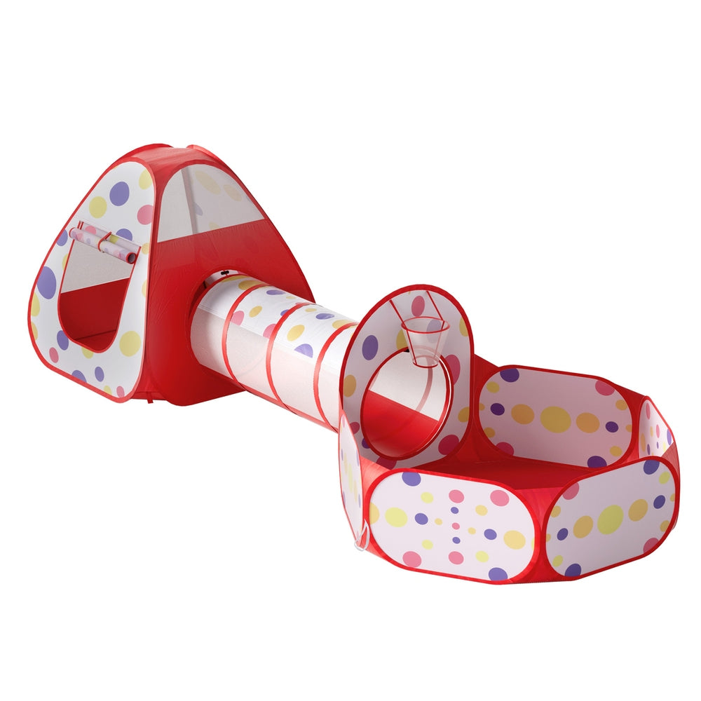 Keezi 3-in-1 Kids Playhouse with Ball Pit, Tunnel & Basketball Hoop