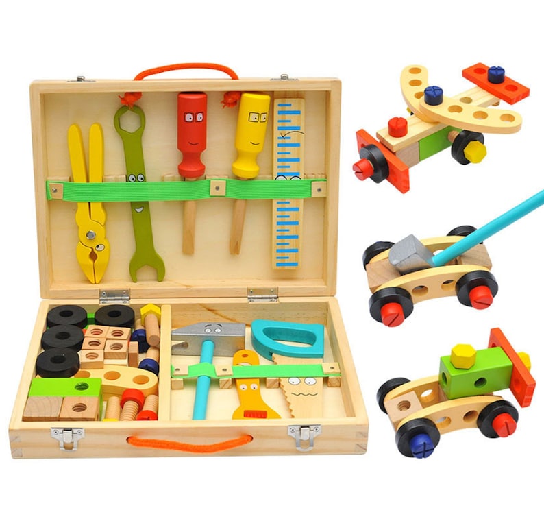 Children’s Wooden Toolbox Pretend Play Set – Carpenter & Tradie Kit