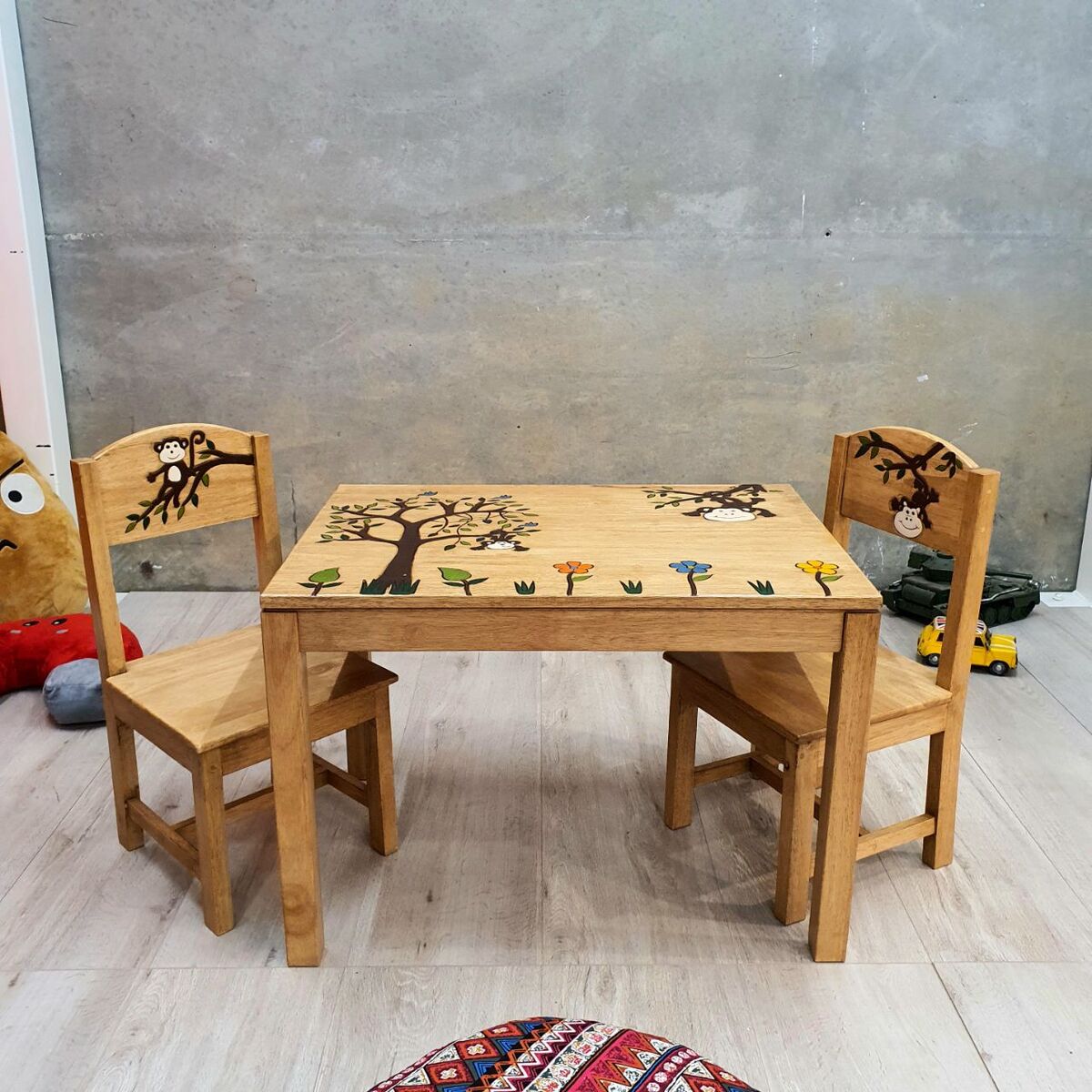 Monkey Land Kids Table & Chairs Set – Handcrafted Hardwood Design