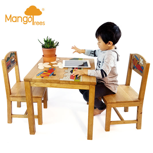 Airplane Design Kids Wooden Table & Chairs Set