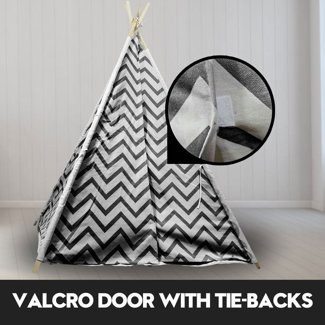 Kids Teepee Play Tent with Floor Mat – Black