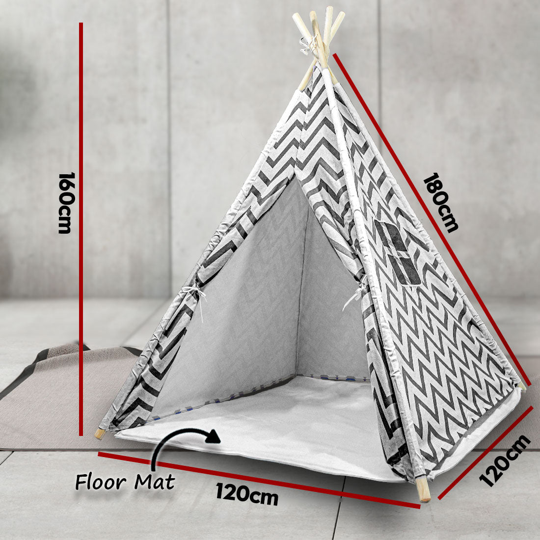 Kids Teepee Play Tent with Floor Mat – Black