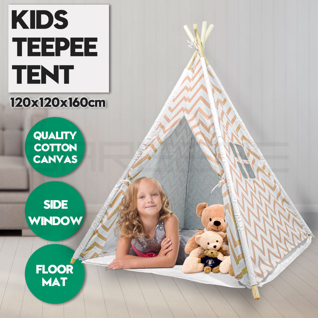 Kids Teepee Play Tent with Floor Mat – Orange
