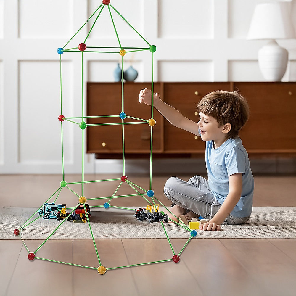 Kids Construction Fort Building Set – 230 Pieces with Tent Cloth