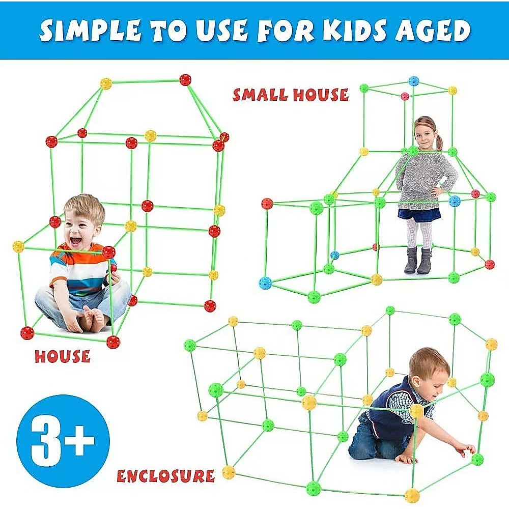 Kids Construction Fort Building Set – 230 Pieces with Tent Cloth