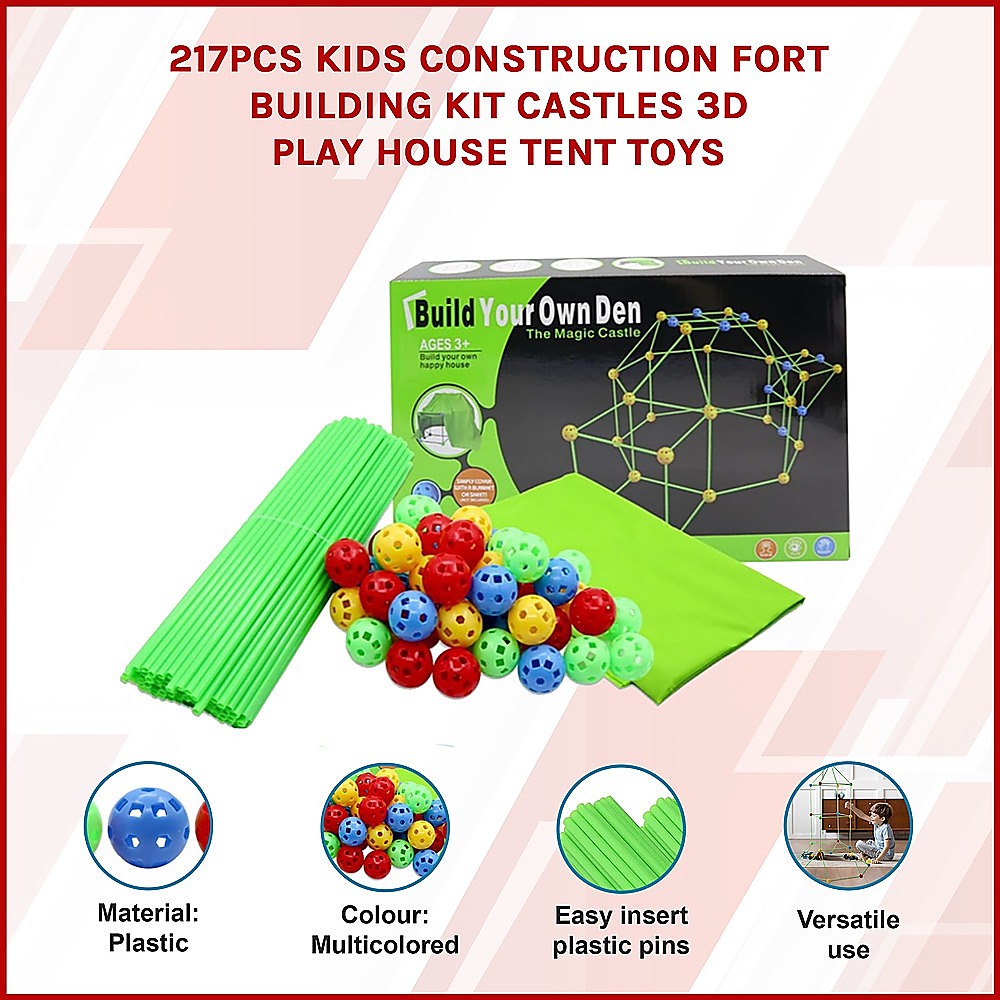 Kids Construction Fort Building Set – 230 Pieces with Tent Cloth