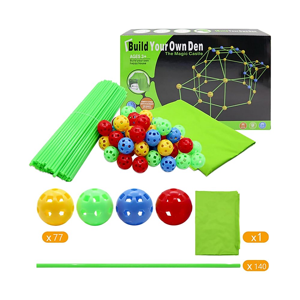 Kids Construction Fort Building Set – 230 Pieces with Tent Cloth