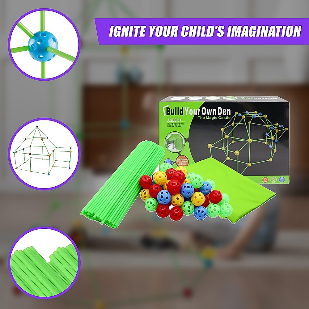 Kids Construction Fort Building Set – 230 Pieces with Tent Cloth