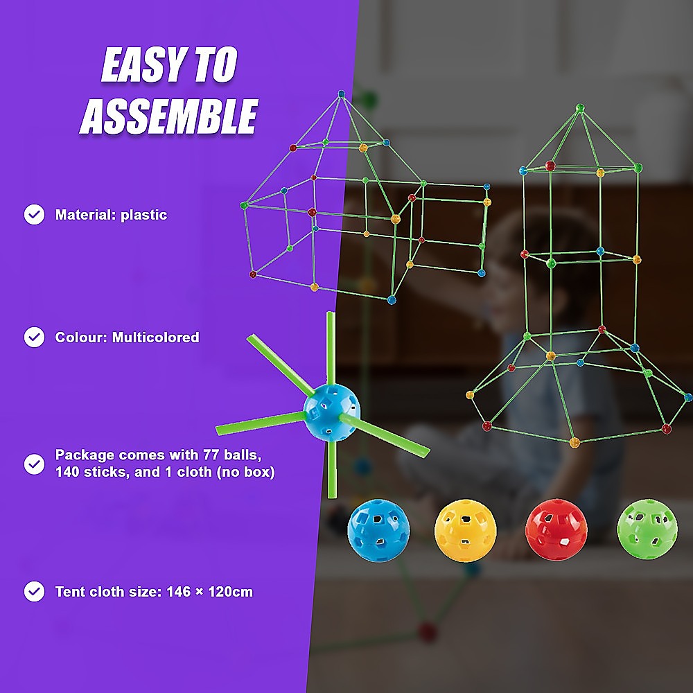 Kids Construction Fort Building Set – 230 Pieces with Tent Cloth