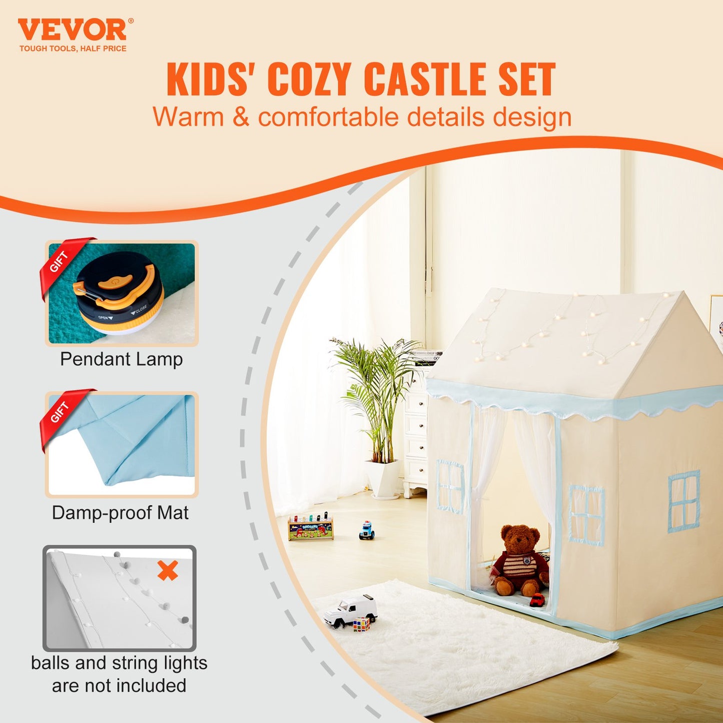 Keezi Kids Play Tent with Mat & Light