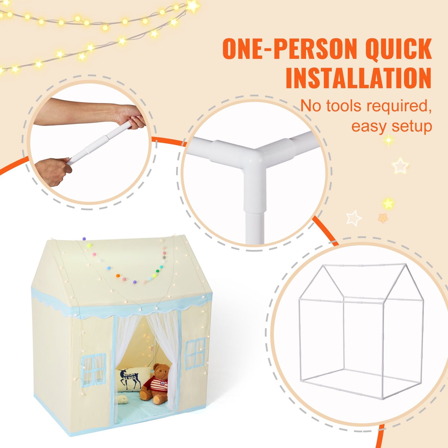 Keezi Kids Play Tent with Mat & Light