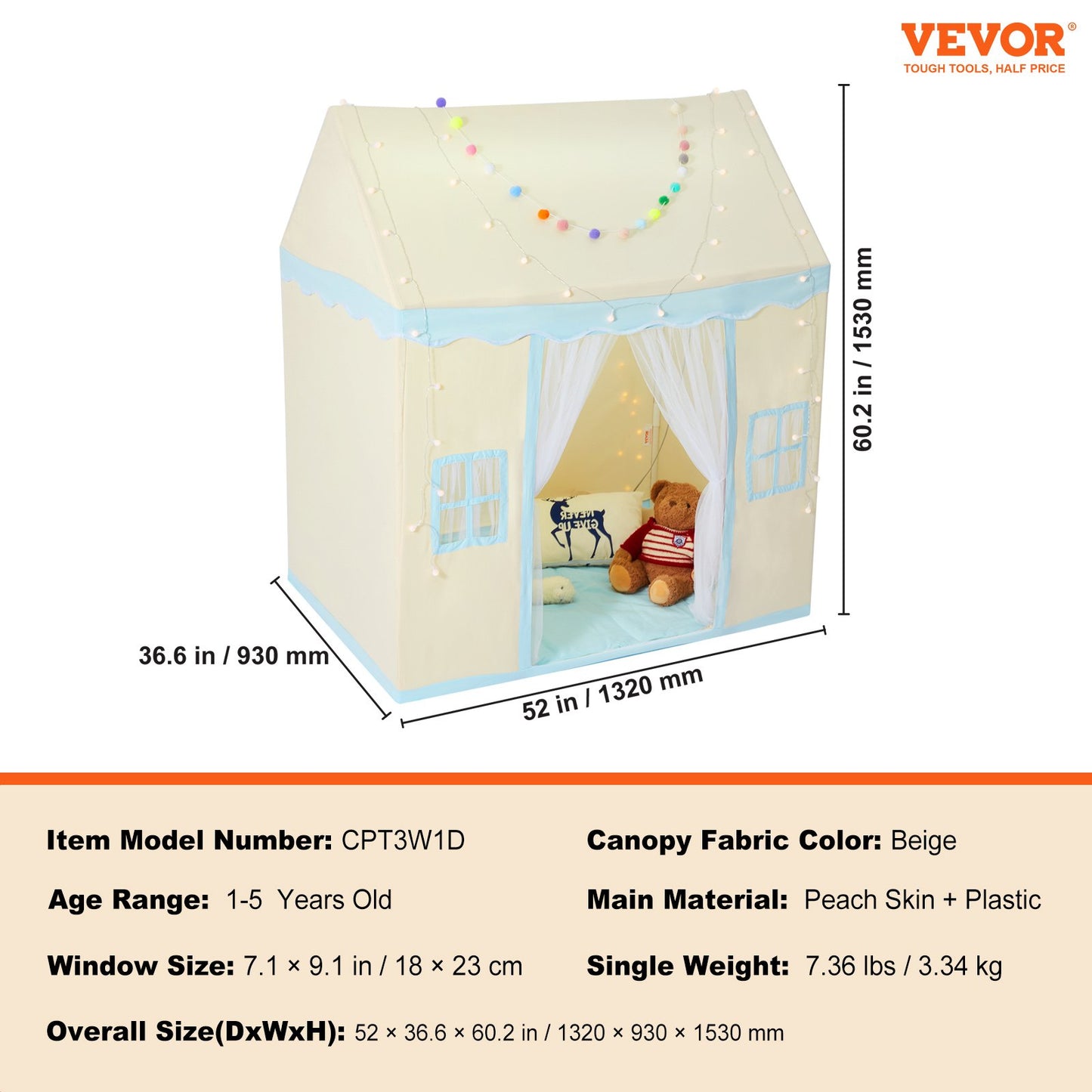 Keezi Kids Play Tent with Mat & Light