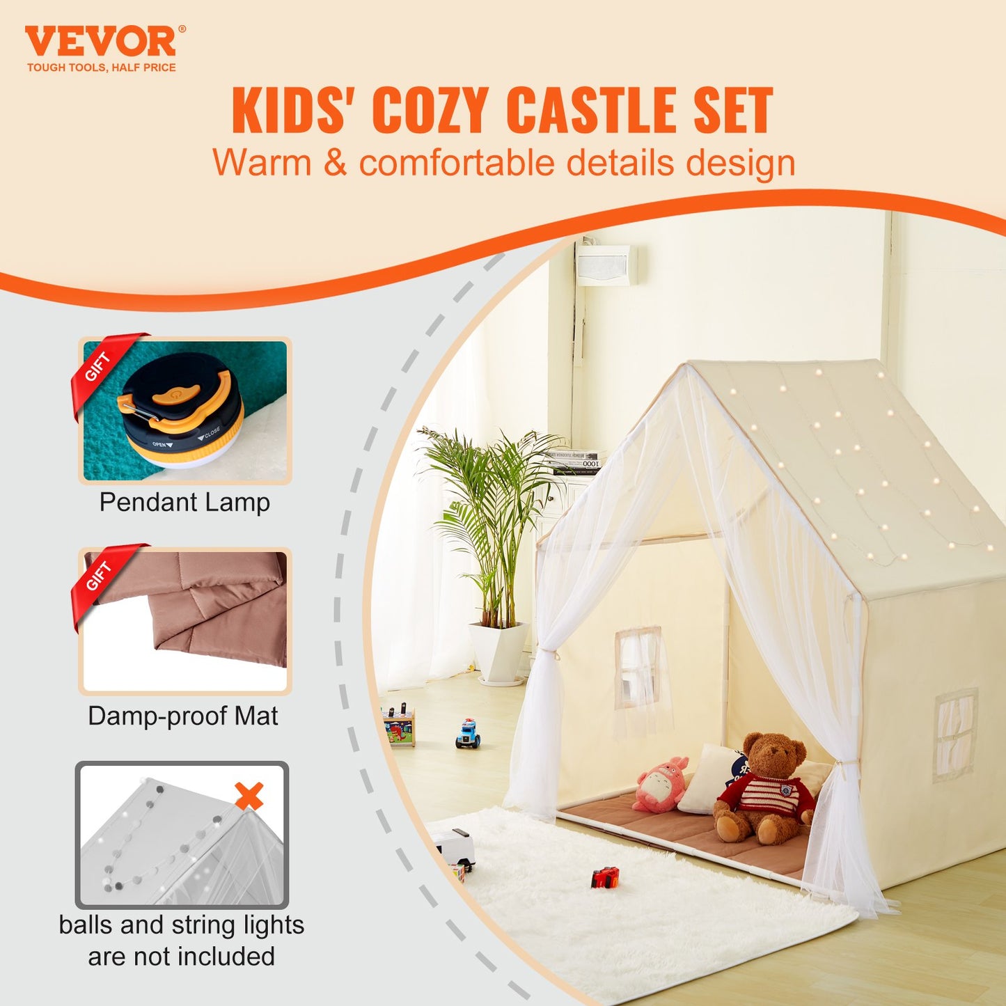 Keezi Kids Play Tent with Mat & Light
