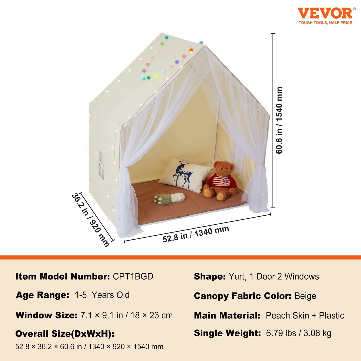 Keezi Kids Play Tent with Mat & Light