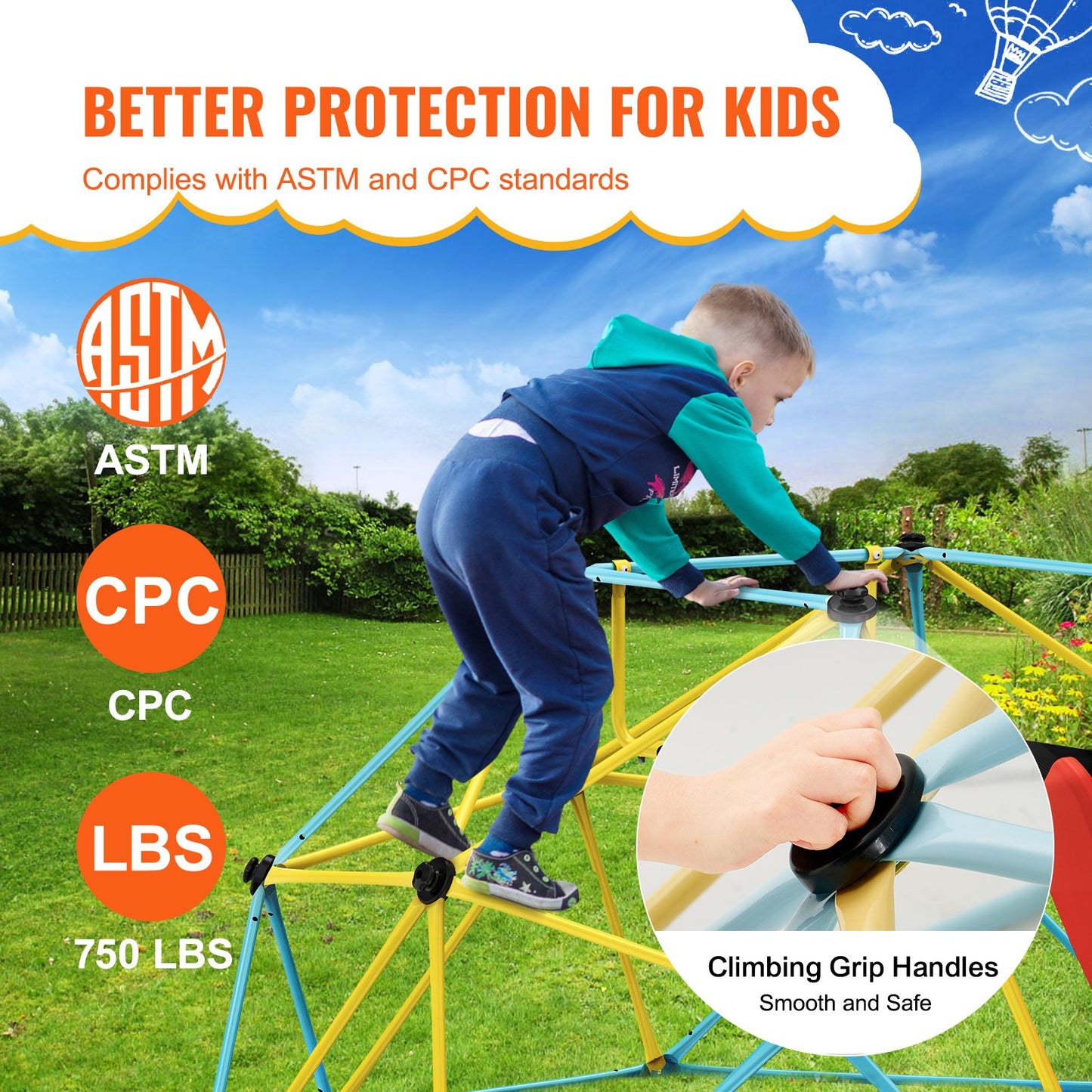 Kids Geometric Climbing Dome with Slide – 8FT Adventure Playground