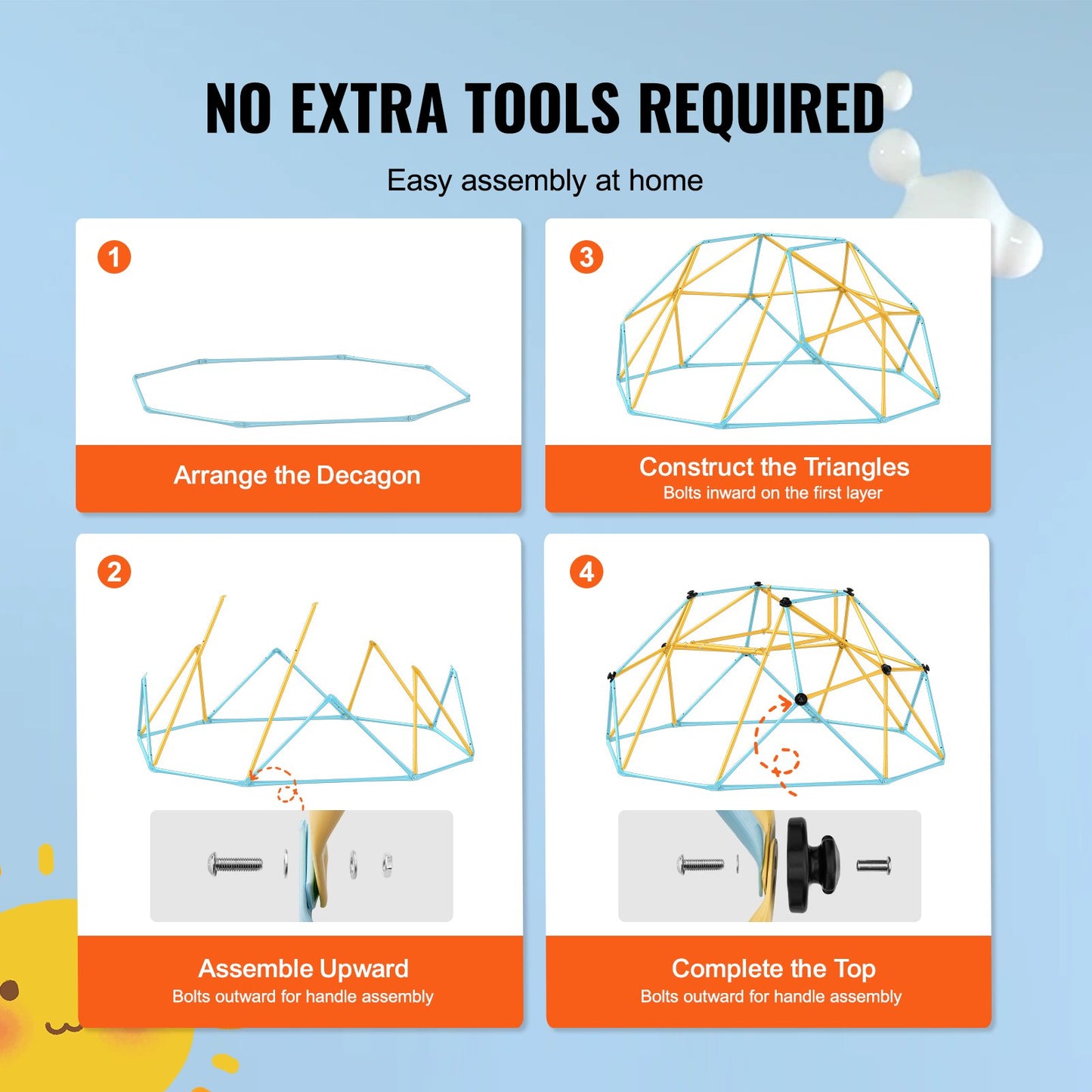 Kids Geometric Climbing Dome with Slide – 8FT Adventure Playground