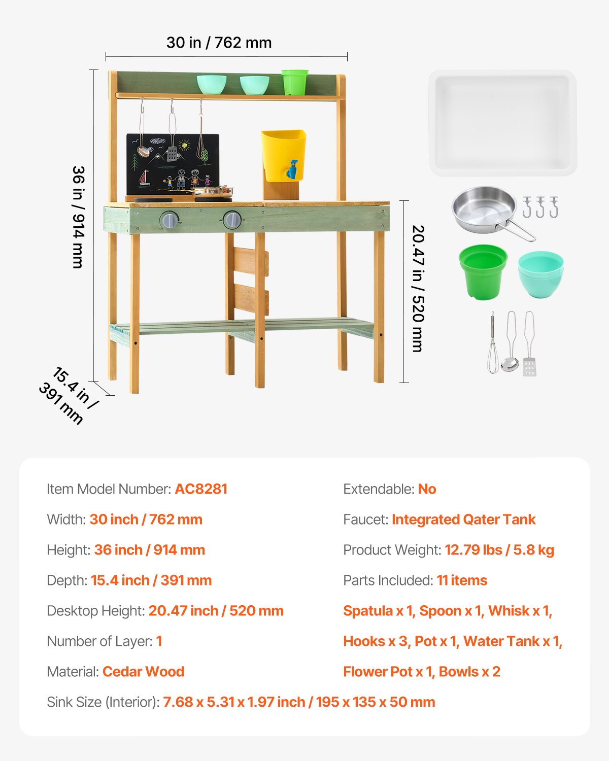 Outdoor Wooden Mud Kitchen with Accessories