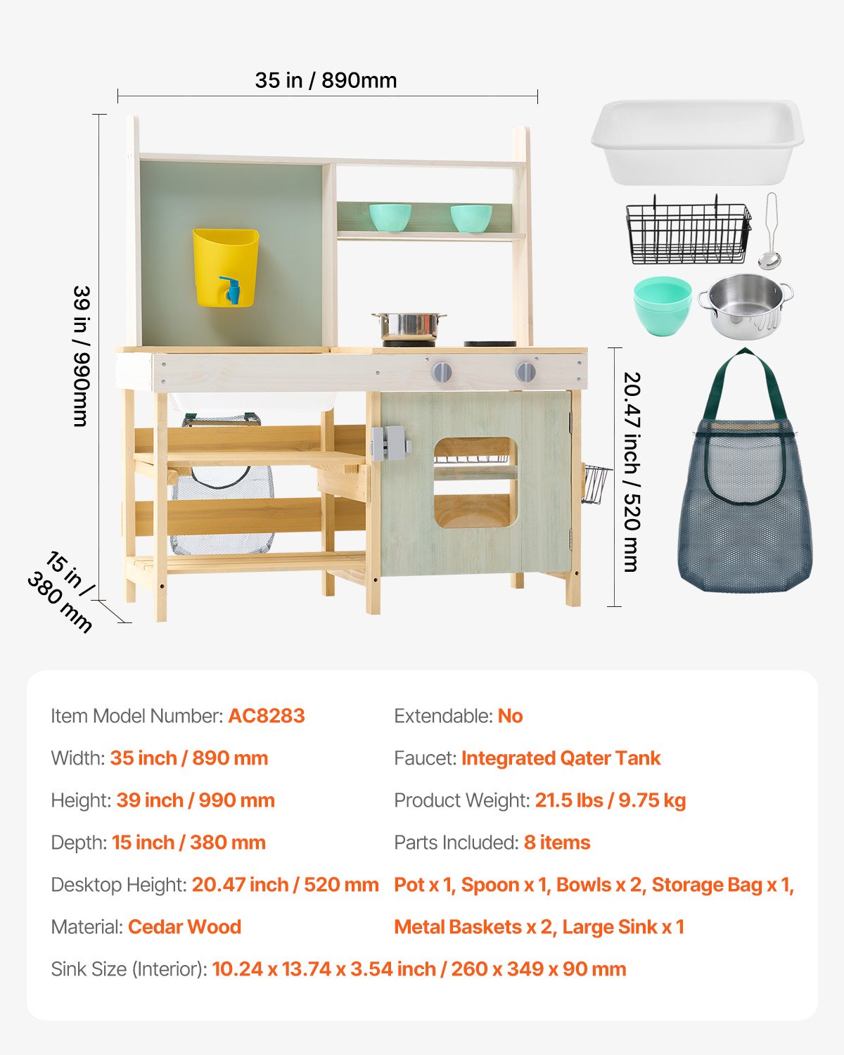 Keezi Outdoor Wooden Mud Kitchen with Accessories