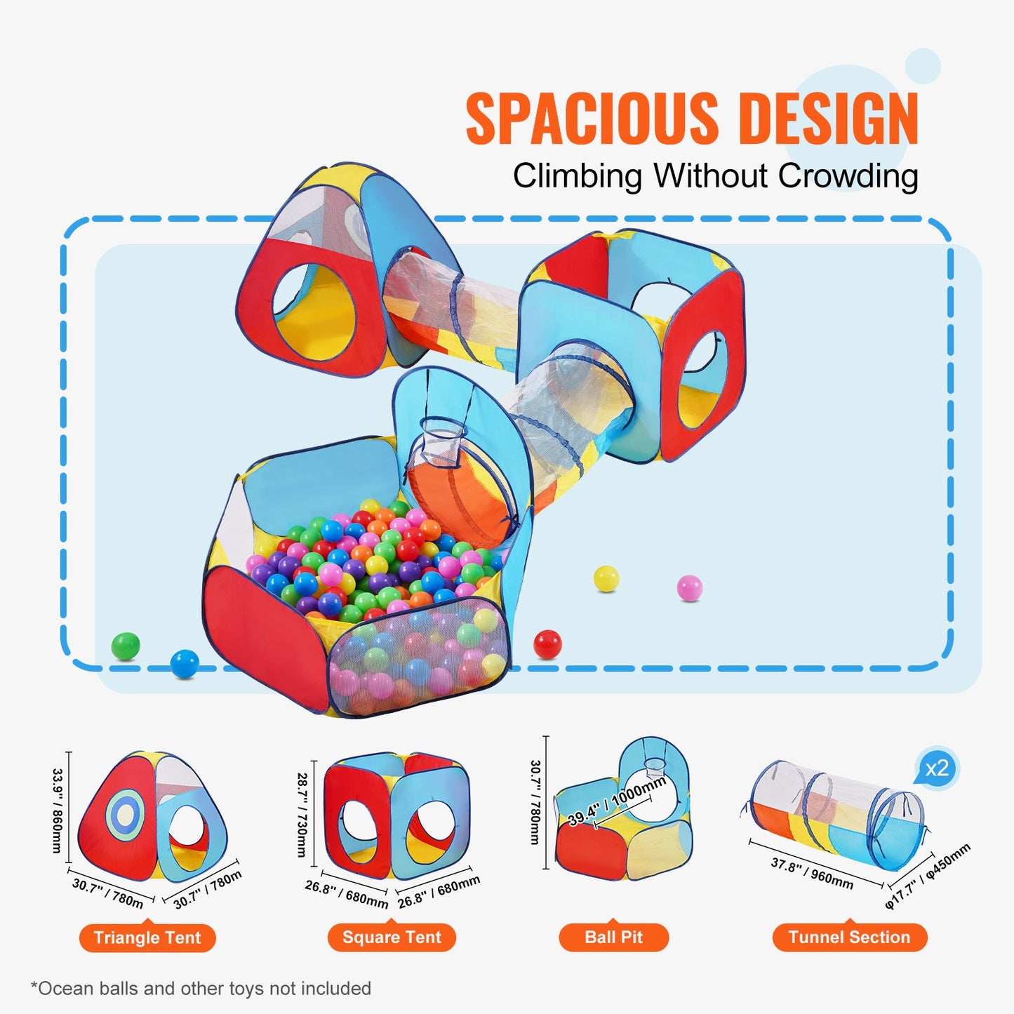 VEVOR 5-in-1 Kids Play Tent with Tunnel & Basketball Hoop