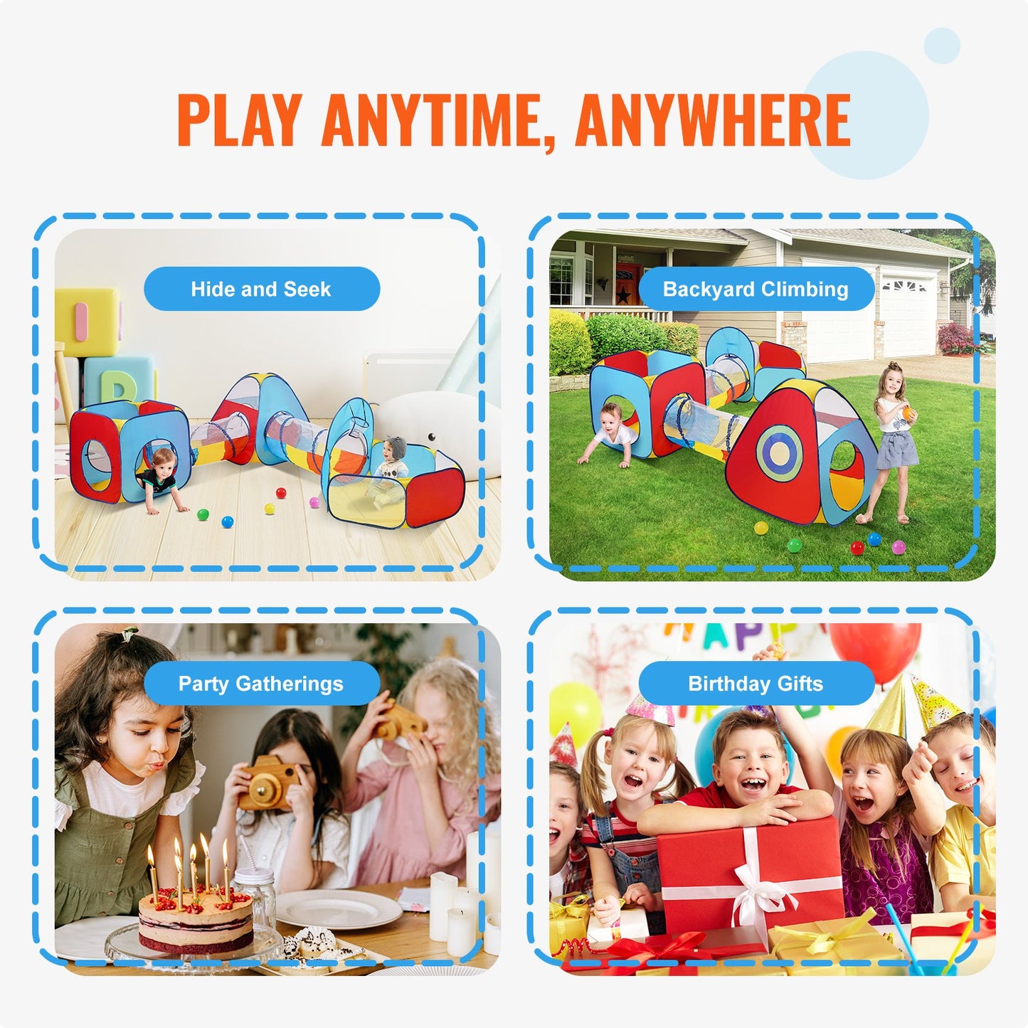 VEVOR 5-in-1 Kids Play Tent with Tunnel & Basketball Hoop