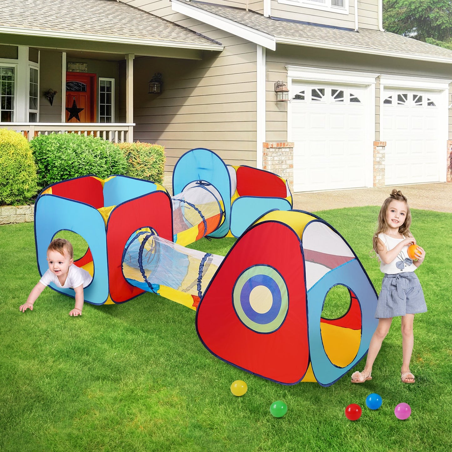 VEVOR 5-in-1 Kids Play Tent with Tunnel & Basketball Hoop