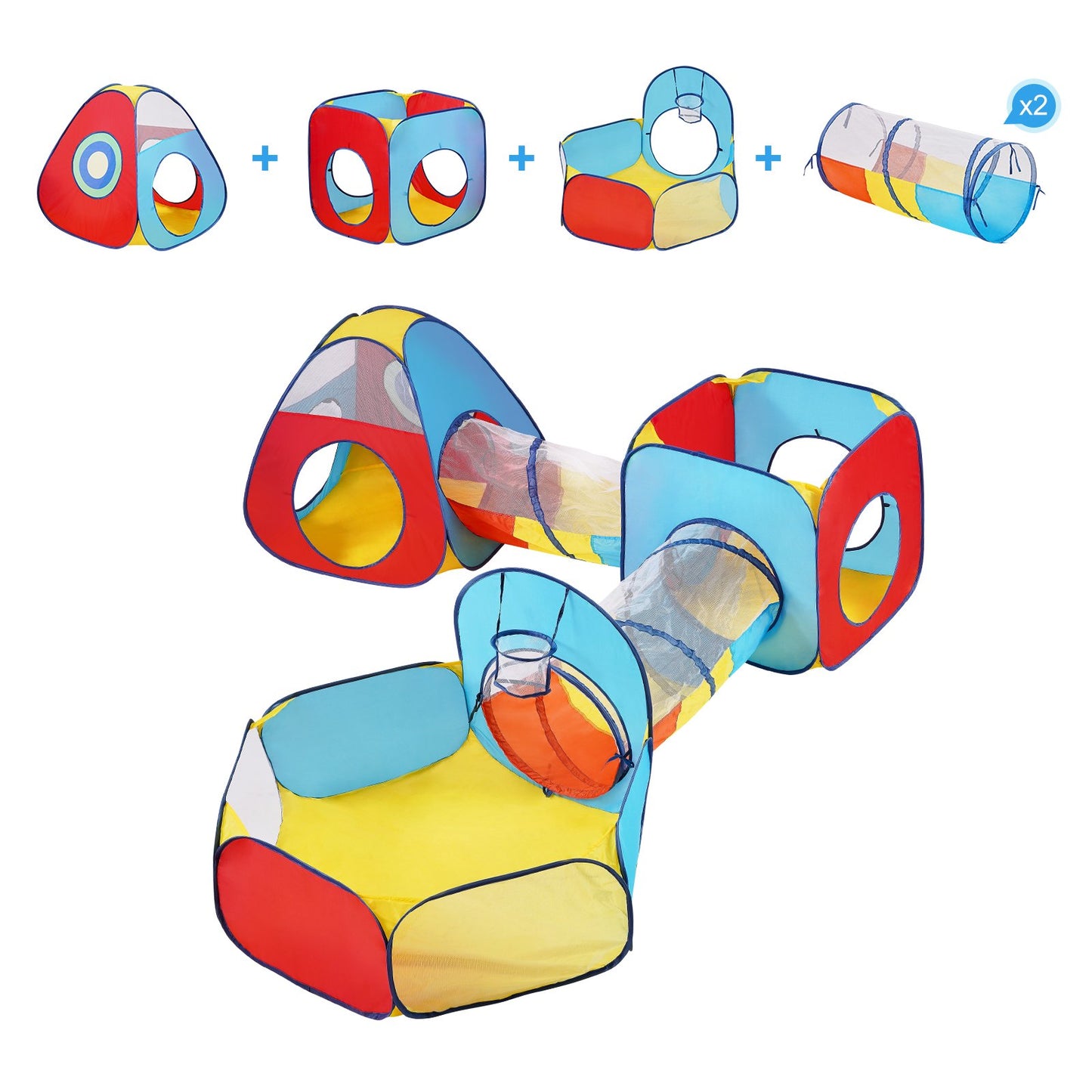 VEVOR 5-in-1 Kids Play Tent with Tunnel & Basketball Hoop